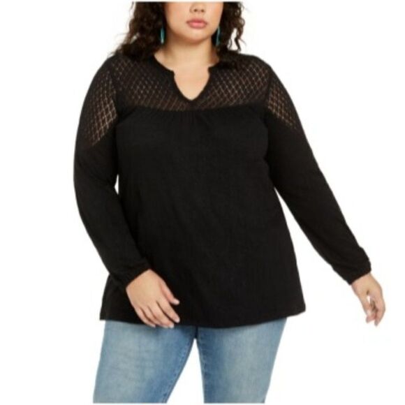 Size 0X Style & Co. Plus Lace Shoulders Blouse - Picture 1 of 1